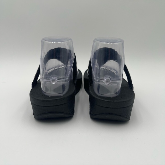 FitFlop Women’s Sz 7 Lulu Shimmer Black Rhinestone Sandals Comfortcore Glam Chic - Picture 4 of 13